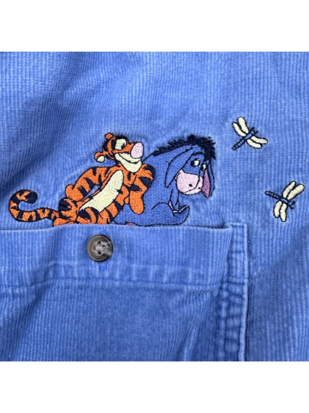 Vintage Disney Winnie The Pooh Embroidered Corduroy Shirt XL 1990s Blue Tigger - Picture 5 of 10